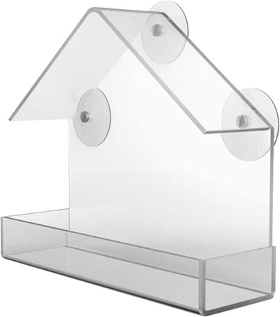 Gaun Voerhuisje – 15 x 6,3 x 15 cm – Raamvoederhuis – Vogelvoeder - Wilde Vogels – voor aan het Raam – met Zuignappen - Kunststof – Transparant