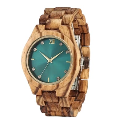 Dameshorloge - Polshorloge - Daimonds - Geschenkdoos - Vrouwen - Hout met Groene Wijzerplaat - Klassieke uurwerk - Horlogedoos