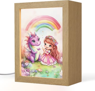 Nachtlampje 15x20 cm - Kinder lampje - Meisje - Draak - Regenboog - Tafellamp kinderkamer - Slaapkamer lamp - Bedlamp kinderen - Kinderlampje stopcontact - Wandlamp babykamer - Nachtlampjes