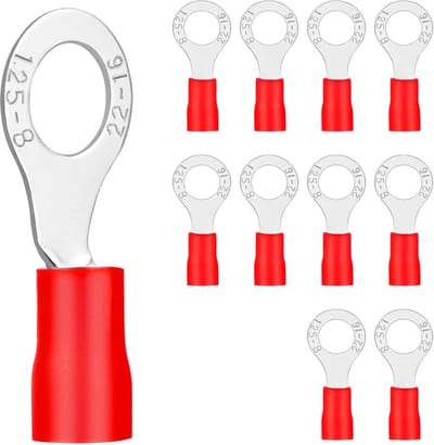 20 stuks ringkabelschoenen, 0,5-1,5 mm², gat-Ø M8, kabelschoenen, knelverbinders, gedeeltelijk geïsoleerd, pvc-kabelconnectoren van vertind koper