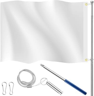 Telescopische Vlaggenmast met Veiligheidsfluit, 2 Haken en 90 x 150 cm Polyester Vlag met Oogjes voor Spuiten