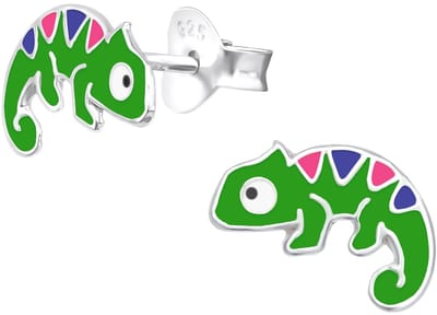 Joy|S - Zilveren kameleon oorbellen - 6 x 9 mm - kinderoorbellen