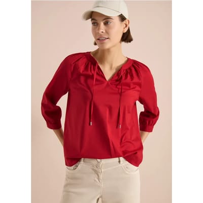 Blouse met 3/4 mouwen en gespleten hals in effen kleur