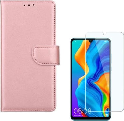 hoesje Geschikt voor: Huawei P30 Pro Portemonnee Rose Goud met 2 stuks Glas Screen protector