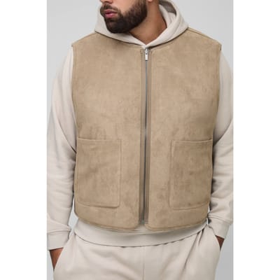 Plus Boxy Oversized Fit Reversible Borg & Suede Gilet | Ecru | Size 2XL