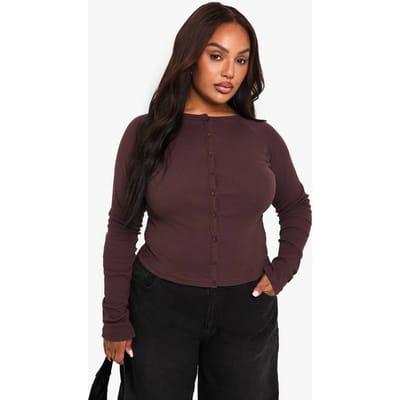 boohoo Dames Plus button-down top met lange mouwen | Chocoladebruin | Maat: 44