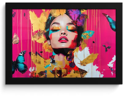 Poster in lijst - Fotolijst 30x20 cm - Posters - Vrouw - Abstract - Kleurrijk - Posterlijst zwart - Decoratie - Wanddecoratie woonkamer - Muurdecoratie slaapkamer