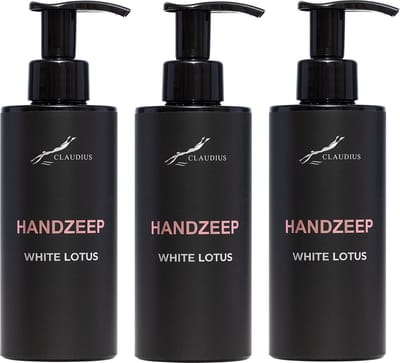 Handzeep White Lotus 300 ml - met pomp - zwarte fles - set van 3 stuks - Voordeelverpakking