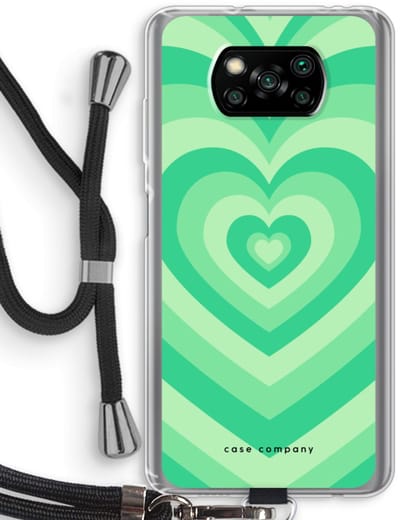 Case Company® - Hoesje met koord geschikt voor Poco X3 Pro hoesje met Koord - Hart Groen - Telefoonhoesje met Zwart Koord - Bescherming aan alle Kanten en Over de Schermrand
