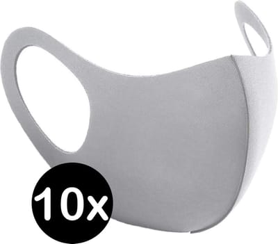 Mondkapje Wasbaar Grijs Mondmasker Wasbaar Mondkapje Wasbare Mondkapjes Niet Medisch Elastisch Universeel - 10 PACK