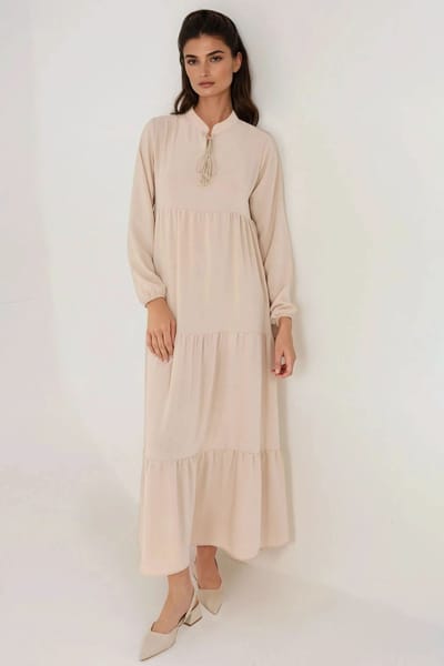 Textuur Ronde Hals Maxi Jurk met Knopen