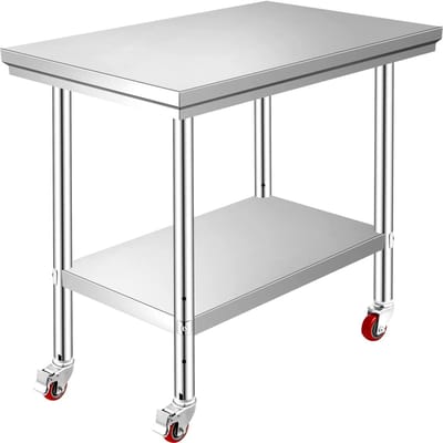 Cherrys Finds - Roestvrij Keuken Werktafel - Werkbank Keuken - Verrijdbaar Keukeneiland - Keuken Eiland - Grijs