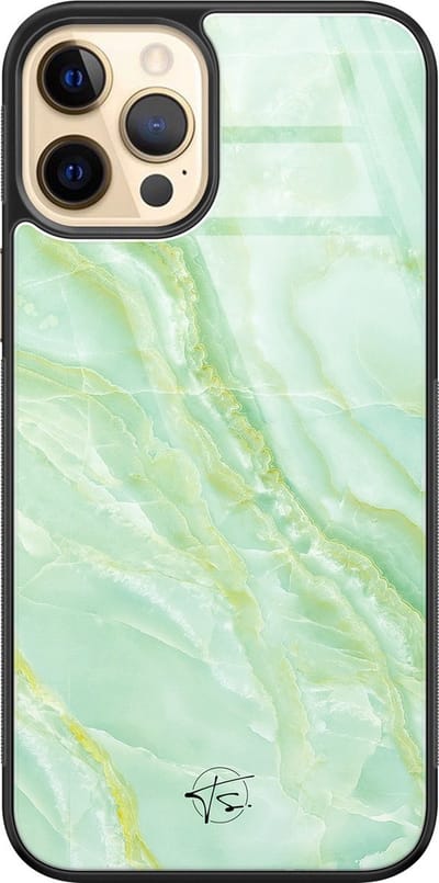 Hoesje geschikt voor iPhone 12 - Marmer limegroen - Luxe Hard Case - Marmer - Groen - Mooie Telefoonhoesjes