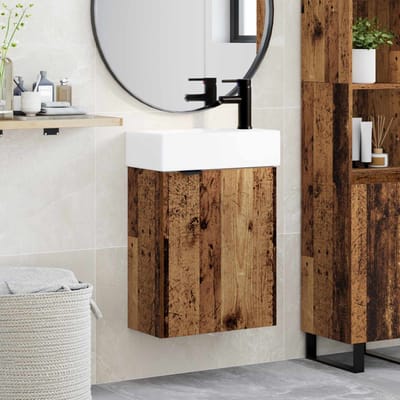 vidaXL - Badkamermeubel - met - kraan - Oud - hout - 45,5 - x - 22,5 - x - 84 - cm