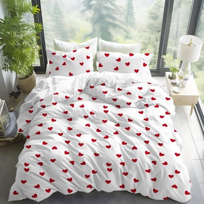 3-delige Beddengoedset met Ritssluiting Rood Hart Dekbedovertrek Queen Liefde Hart Patroon Wit Dekbedovertrek Set Schattige Print AU Single(140x210cm)
