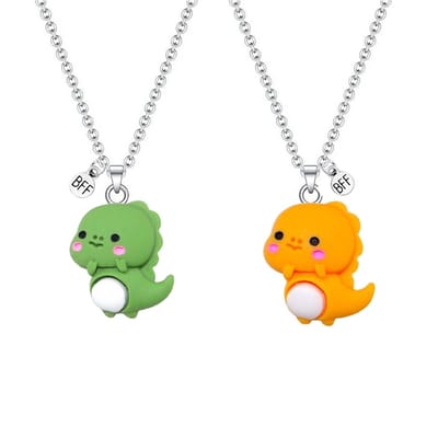 Bixorp Friends Vriendschapsketting voor 2 met Schattige Dino - Oranje & Groen - Dinosaurus met ei - 45cm + 5cm verstelbaar