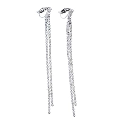 Klem oorbellen -strass -zilverkleur -9 cm- geen gaatje- Charme Bijoux