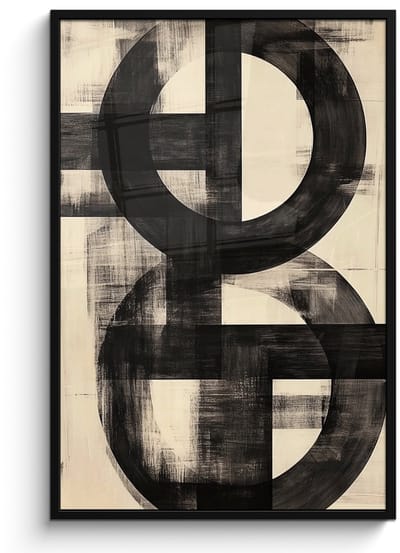 Poster in lijst - Fotolijst 80x120 cm - Posters - Cirkels - Balken - Zwart - Abstract - Posterlijst zwart - Decoratie - Wanddecoratie woonkamer - Muurdecoratie slaapkamer