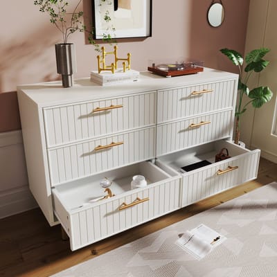 Ladekast 120x40x75 cm - met 6 lades - hoge kast - voor woonkamer en slaapkamer - wit