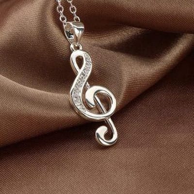 Muzieksleutel ketting- Zilver- 2.5 cm- strass steentjes