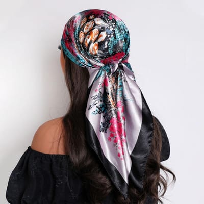 Dames Luxe Zijde Satijn Vierkante Sjaal Hijab Bandana Moslim Hoofddoeken Sjaal Wikkel Dames Hoofdband Neckerchief Foulard 90Cm gray