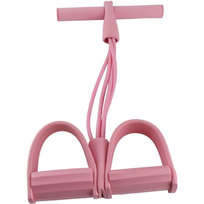 Bandes de Résistance à Pédales avec Poignées 4 Tubes Étireur de Pied Équipement de Fitness Multifonction pour Taille Jambes Ensemble Rose Pink Set
