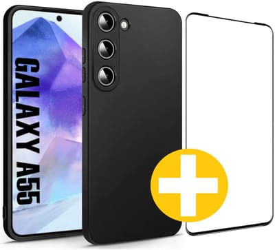 Hoesje en Screenprotector Combi Geschikt Voor Samsung A55 - Zwart Hoesje + Premium Screenprotector