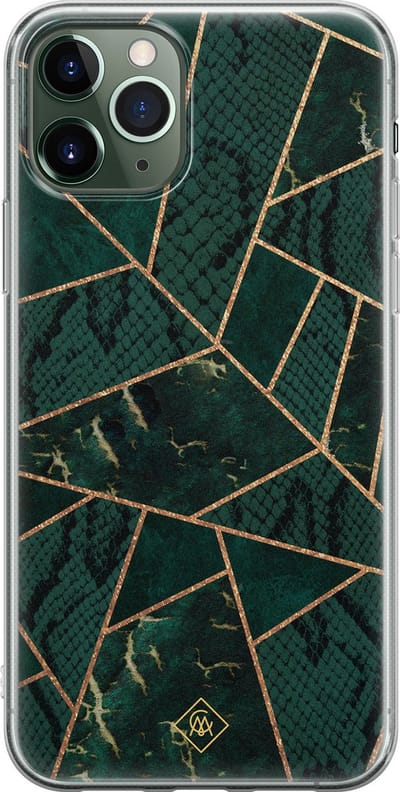 Casimoda® hoesje - Geschikt voor iPhone 11 Pro Max - Abstract Groen - Siliconen/TPU telefoonhoesje - Backcover - Geometrisch patroon - Groen
