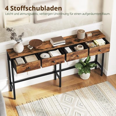 smalle consoletafel, 160 cm, lange haltafel, haltafel met 4 lades, voor hal, gang, woonkamer, vintage bruin-zwart XCT40BR