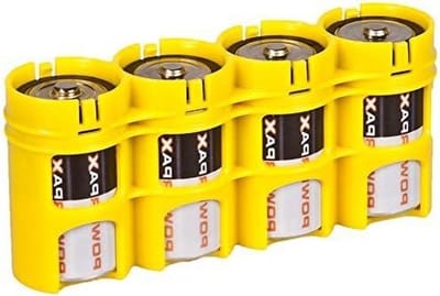 Batterij Caddy - Batterijhouder Opslag - Batterijen Organiseren - Eenzijdig Doseer Mechanisme - 4 D-Batterijen - Geel