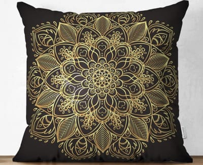 De Groen Home HARMONIE - Sierkussen Velvet - 45x45 - Gold mandala op zwart - Inclusief binnenkussen - Aan beide zijdig bedrukt