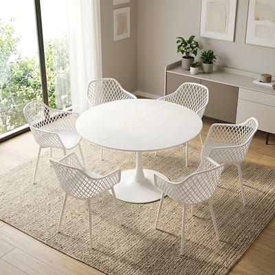 EGGREE eettafel en stoelen set, tafel met een diameter van 120 cm en 6 zwarte stoelen - geschikt voor bar - keukeneiland - café en eetkamer