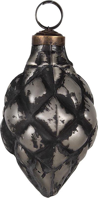 Clayre & Eef Kerstbal Overig Ø 6x11 cm Zwart Grijs Glas Kerstballen
