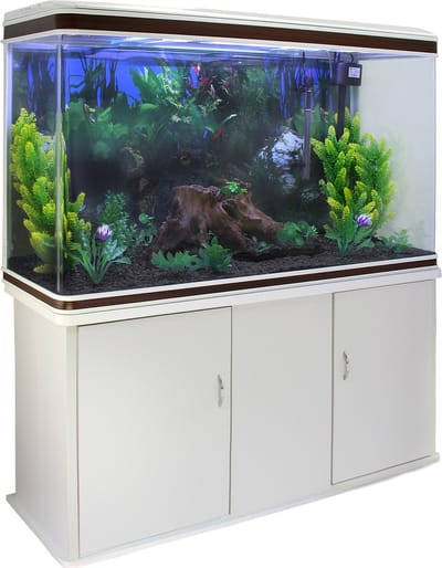Aquarium met meubel - wit - 300 l - starterset met zwart grind