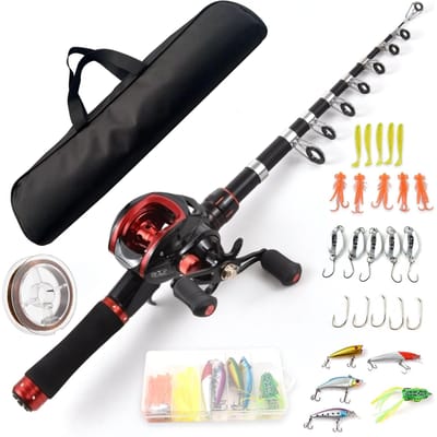 Visserijhengel en Molen Combo 2.1m Telescopische Hengel met Linkshandige Baitcasting Molen Right Hand black