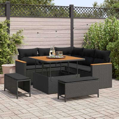 vidaXL - Tuinbank - Set - 8 - st - 5-Aantal - zitplaatsen - Zwart - Poly - rattan