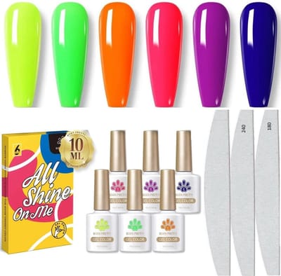 Born Pretty - 6 x 10 ml - Gellak set - Gellak nagellak - Gellak set kleuren - Gellak Roze - Gellak groen - Gellak neon - Gellak kleuren set - Gellak pink - Gellak Fluo - Gellak Neon kleuren - Gellak fluoriserend - Gellak paars - Gellak geel - Gellak