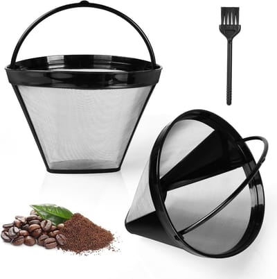 Herbruikbaar Koffiefilter Set van 2 Stuks, Filtermaat 4, Universele Vervangfilter voor Kegelvormige Filtermanden, Duurzaam en Milieuvriendelijk