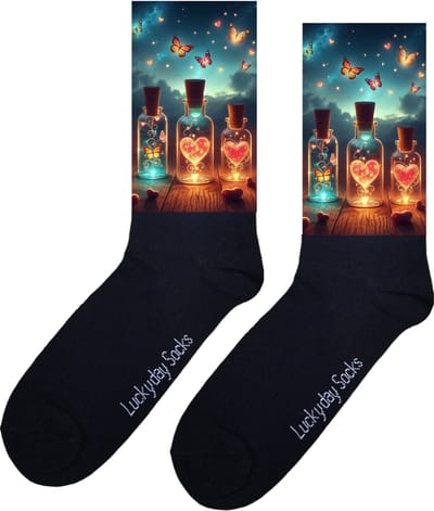 Flessen - Opkikkertje - Grappige sokken - Valentijn cadeau - Verjaardag cadeau - Kerst cadeau - Grappige sokken - Leuke sokken - Hartjes - Vlinders - Lichtjes - Vrolijke sokken - Kerst sokken - Vaderdag - Moederdag - Socks maken Happy - 37-44