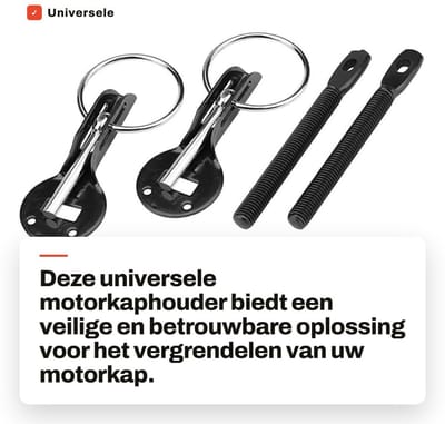 Dailygoods- Motorkaphouder Roestvrij Staal - Universele Motorkap - Racing Motorkapvergrendeling - Pinlock-Kit - Antihefboom Mechanisme - Inclusief Installatieaccessoires