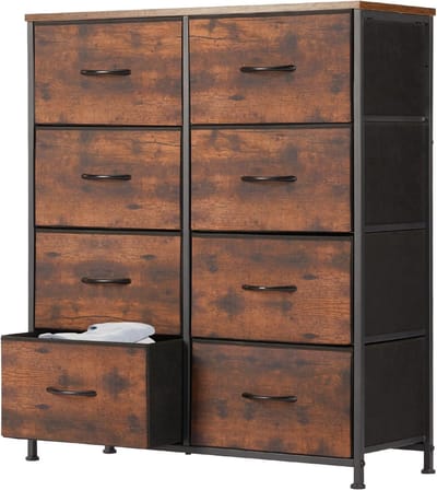 Commode met stoffen laden, sideboard met 8 stoffen laden, ladekast, organisatiemeubel voor keuken, kantoor, hal, tv-kast met laden, rustiek bruin, HMTM-SC-8D-BR