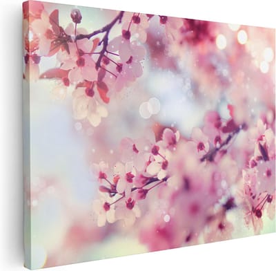 Artaza Canvas Schilderij Bloesem - 40x30 cm - Klein - Wanddecoratie Roze Bloemen - Muurdecoratie Lente - Kamer Accessoires Botanisch