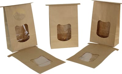 KURTT 20 stuks papieren zakjes cadeauzakjes blokbodemzakjes uitdeelzakjes transparant vakje 15.5 x 7 x 24.5 cm