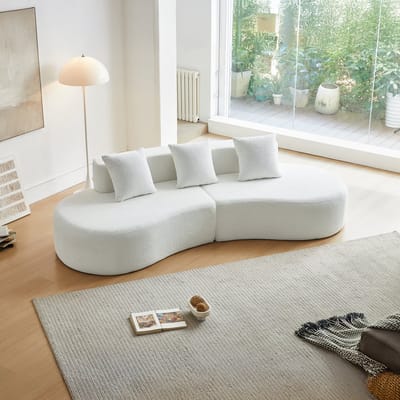MODFU Hoekbank - Gebogen Vorm - Modulair - Modern - Voor Woonkamer - Fluweel - Wit - 277 x 103 x 68 cm