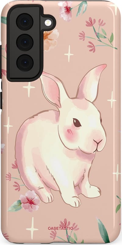 Casetastic Hoesje Geschikt voor Samsung S21 FE - Stijlvolle Beschermende Duo-layer Case - Schattig konijntje