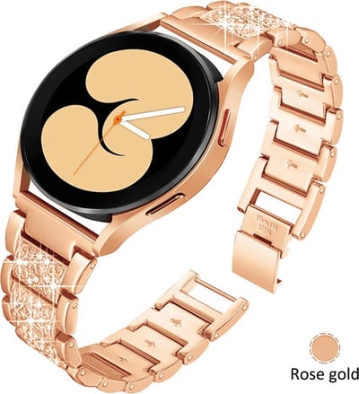 Stravo Luxe Metalen Horlogebandje 22mm - Rose gold - S-Textuur met Strass Diamanten, Roestvrijstalen bandje Geschikt voor Samsung Galaxy Watch 46mm/Galaxy Watch 3 45mm/Gear S3 Classic & Frontier - Amazfit GTR 47mm/ GTR 3 / 2 / Huawei GT 6 46mm