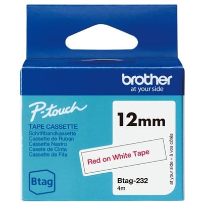 Brother Btag-232 niet-gelamineerde tape rood op wit 12 mm (origineel)