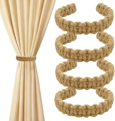 SnelShoppen - 4 Stuks Sterke Magnetische Gordijnhouders voor Witte Gordijnen, Bruine Embrasses, Boho-Stijl, Geschikt voor Slaapkamer, Woonkamer en Kan