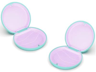 Beugelbakje - 2 Stuks - Aligner Case - Kunststof+Siliconen - Gebittenbakje - Tandprothesenbox - Mond Guard Beschermende Kistje - Draagbare Dental Behuizing - Prothese Opslag - Magneetsluiting - Voor Nachtbeugel - 8.4*2.2cm - Groen en paars