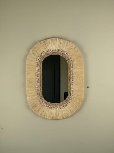 Blitzdeco - Wandspiegel - Juan - Ovaal - Raffia - Beige/Bruin - Handgemaakt - 40CM